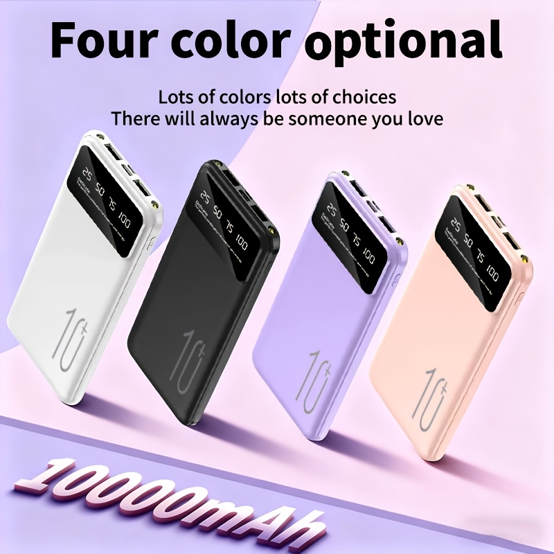 Batterie Externe Portable Rechargeable avec Lumière, Entrée Type-C 10W, Double Sortie USB-A 10W, Options de Capacité 10000mAh/20000mAh, Compatible avec iOS et Android, Adaptée aux Téléphones, Casques, Tablettes et Autres Appareils Électroniques