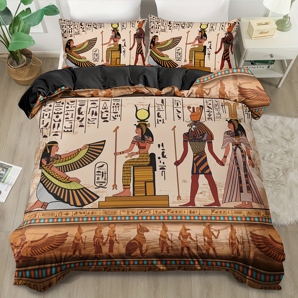 TEMU 2/ 3pcs Soft Duvet Cover Sets King, Egypt Pharaoh Duvet Cover Sets, Bedding Sets Queen, Pyramid Duvet Cover Sets For Bedroom, Halloween Gift,