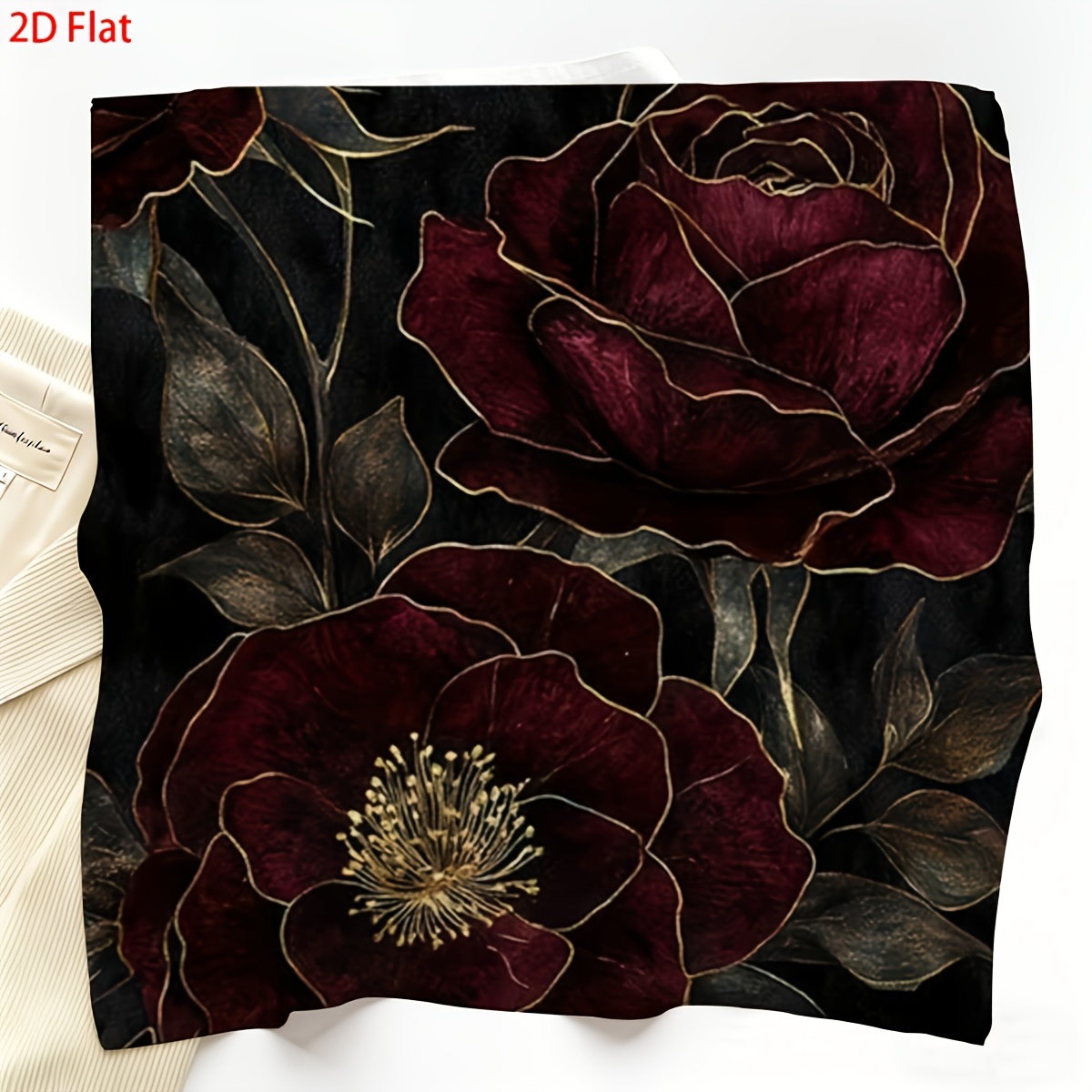 Women's Dark Red Rose Square Scarf, Elegant and Reusable