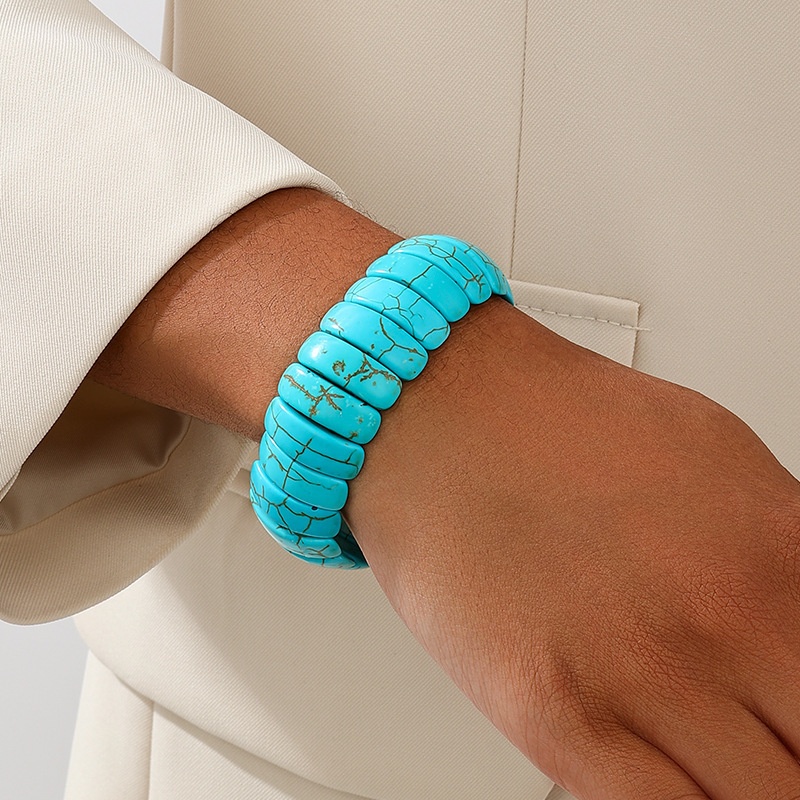 E-shop Elegantes Bohemian Tribal Style Breites Perlen Turquoise Armband, Damenmode Retro Statement Armband, Geeignet für und Urlaub,