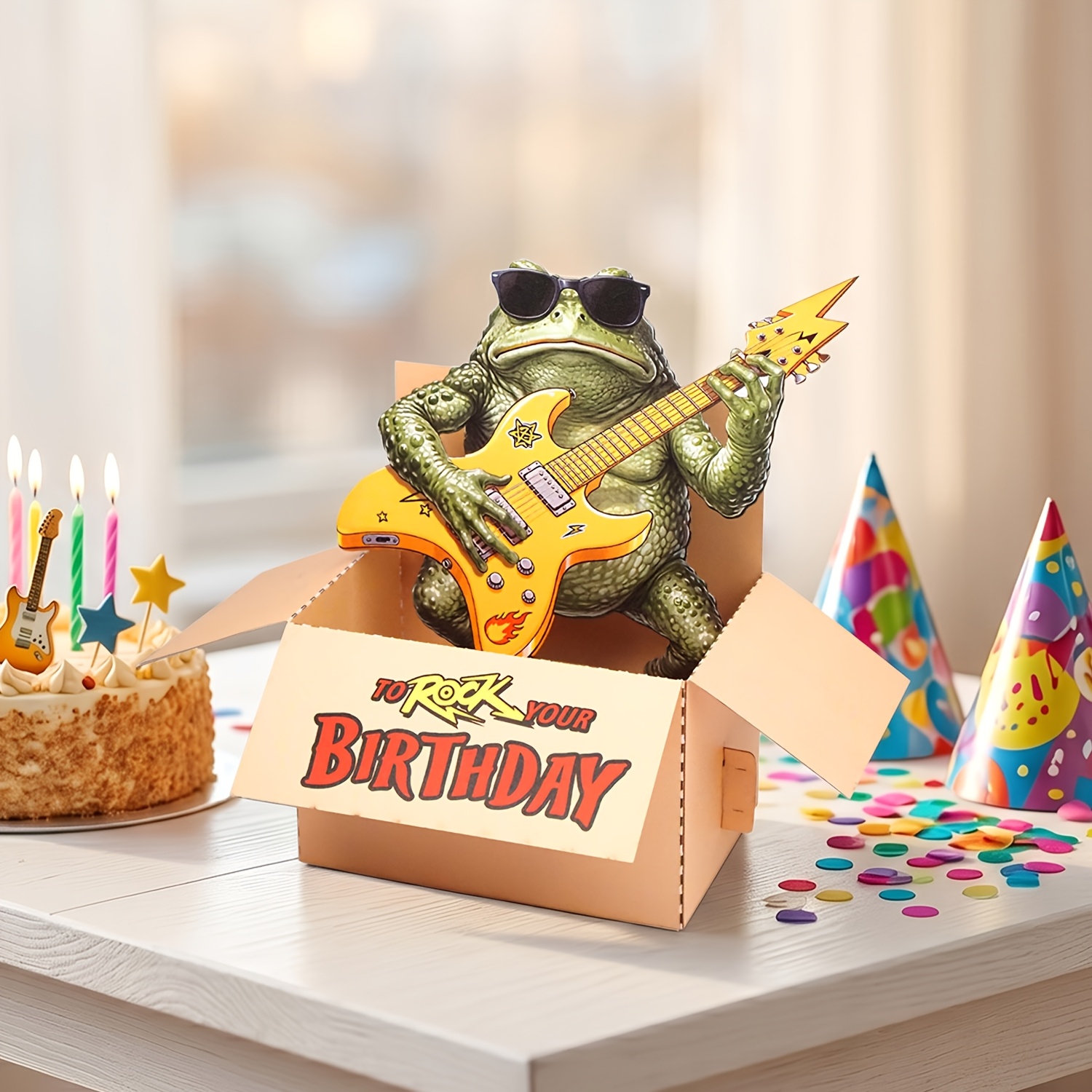 TEMU Pop Up Birthday Card – Rock Your Birthday 3d Guitar Frog Greeting Card With Envelope, Cool Rockstar Frog Birthday Card For , Men, Women, Rock