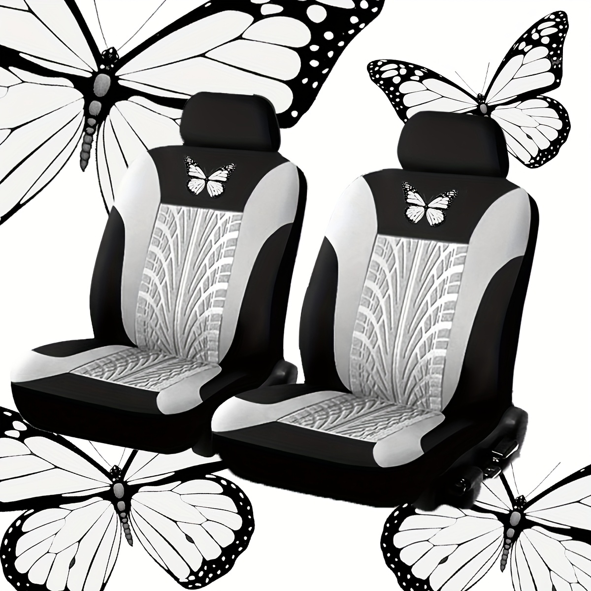 TEMU 4pcs Heat Transfer Style Embossed Car Front Seat Covers (2 Front Seats + 2 Headrest Covers)
