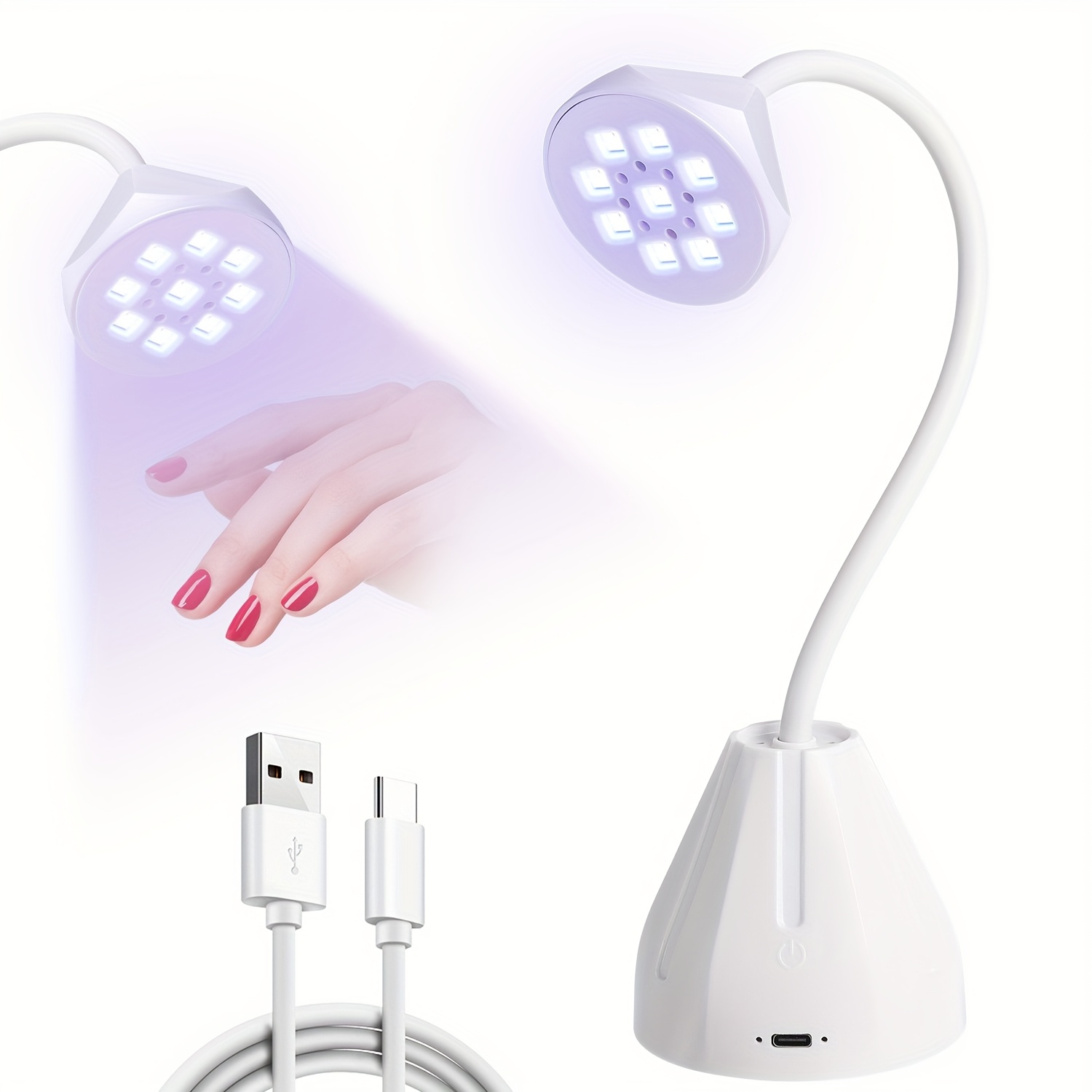 TEMU Portable Usb-c Rechargeable Led Nail Lamp With Smart Sensor And Touch Control 360° Flexible Nail Dryer Light For Professional Salon And Home