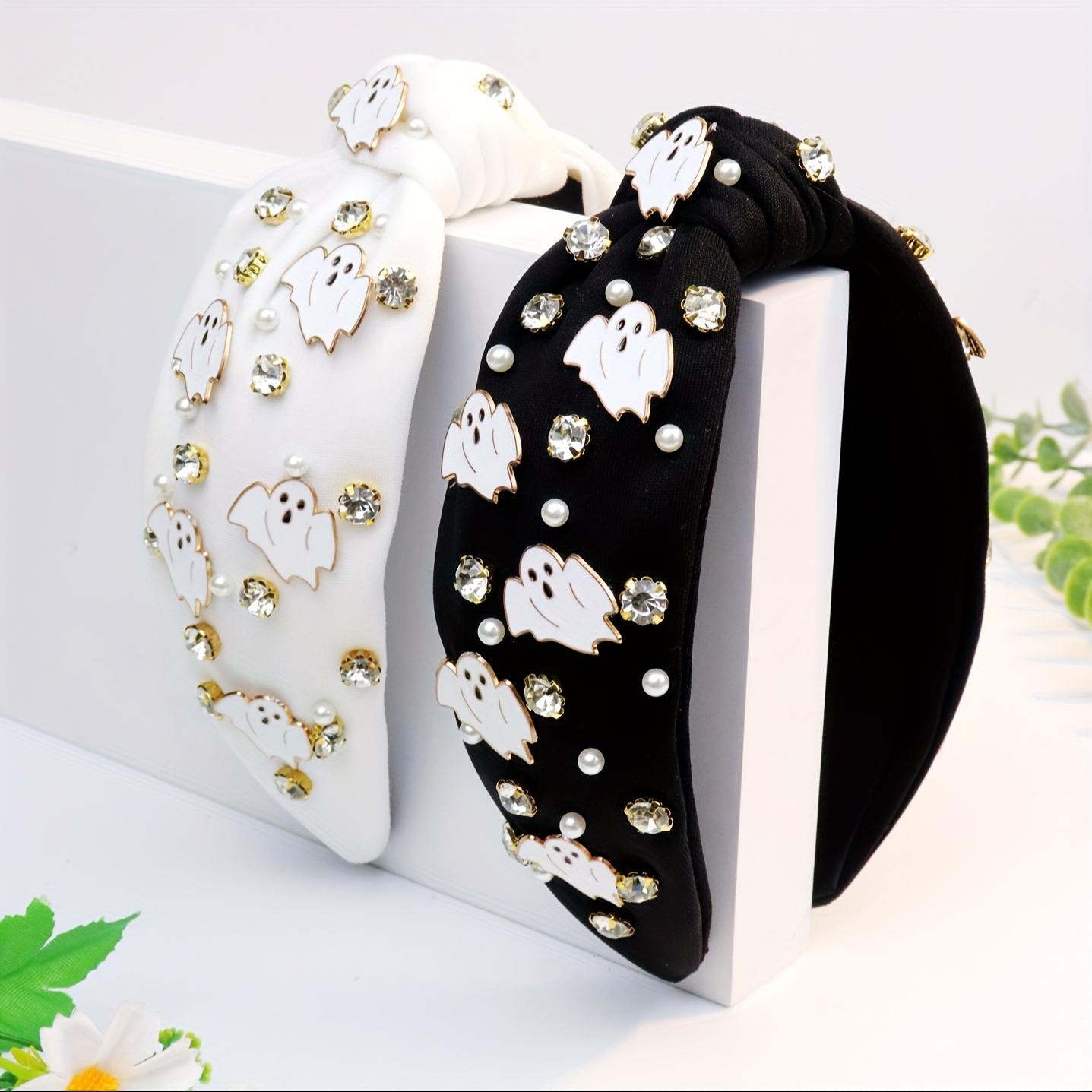 

Elegant White Ghost Rhinestone Headband - Chic Polyester Hair Accessory For Women, Perfect For Halloween For Women