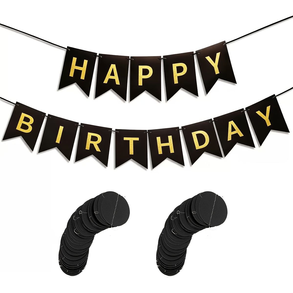 TEMU 3pcs Birthday Bunting Garland, 1pc Happy Birthday Garland With 2pcs Black Circle Dots Paper Garland For Birthday Party Decorations, Black