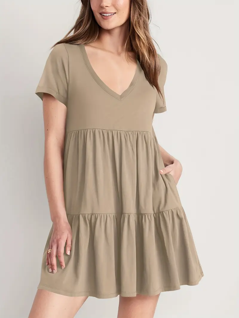 womens v neck short sleeve tiered mini dress pockets casual - Temu womens v neck short sleeve tiered mini dress pockets casual - Temu