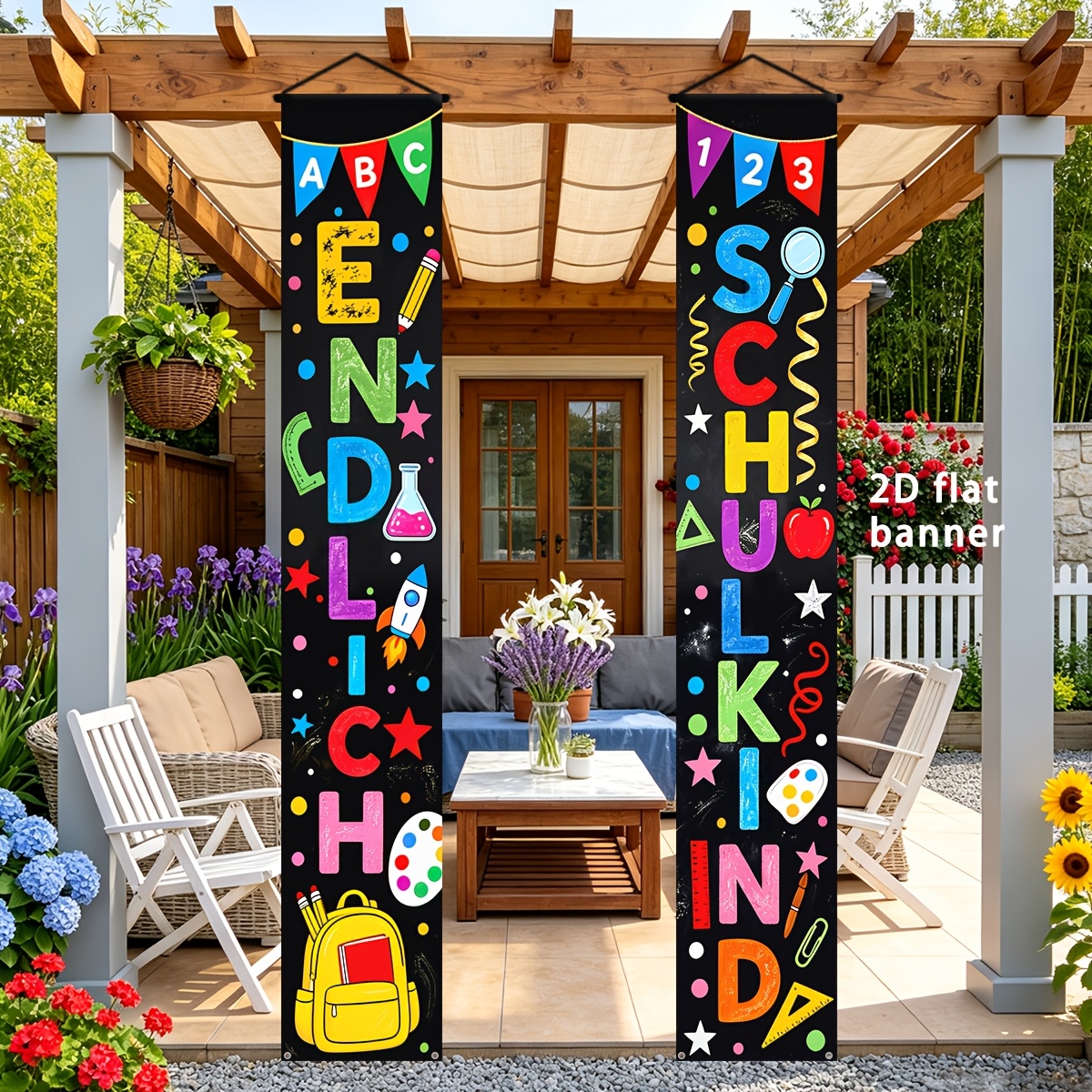 TEMU 2d Flat, 2d Door Banner, 2d Flat Party Banner, 2pcs, " Schulkind" & "schulkind" German First Day Of School Door Banner Set, Blackboard Style