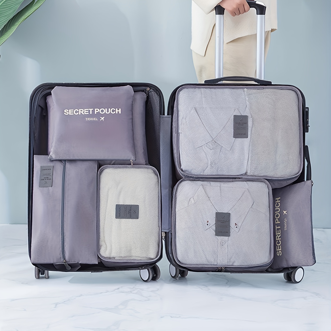 

6-piece Set Gray Travel Storage Bags, Travel Storage Supplies, Multifunctional Packaging Cubes