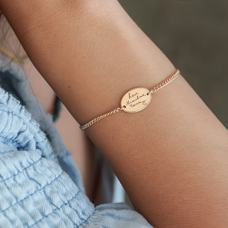 Personalized Text Oval Bracelet, Custom 304L Stainless Steel