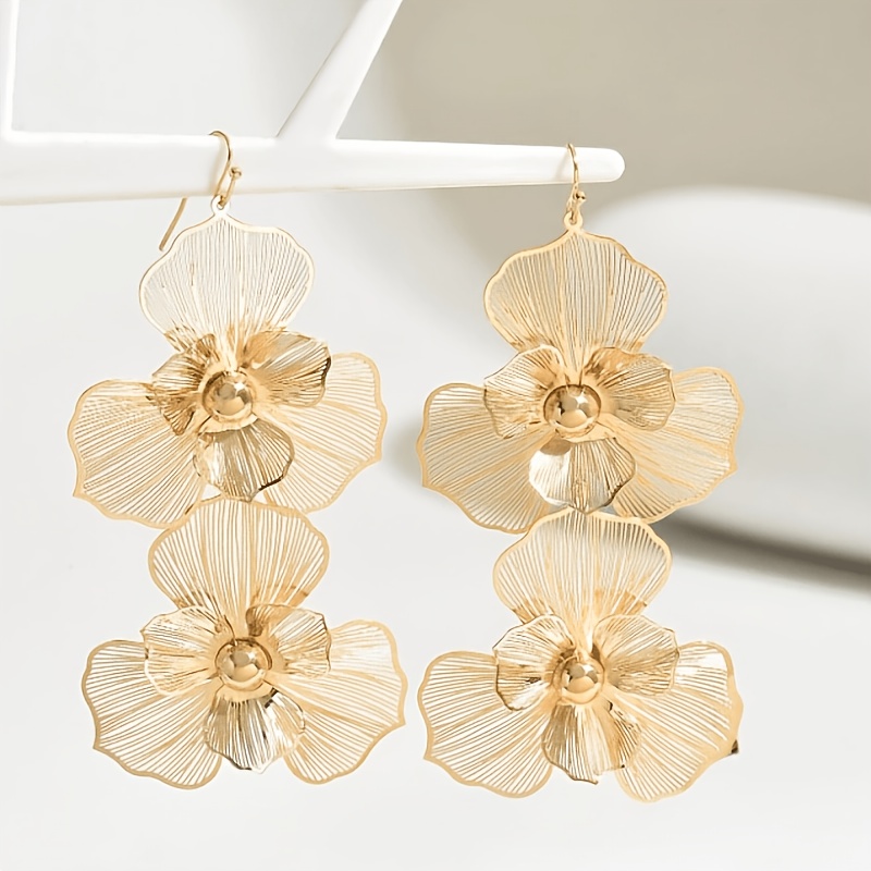 TEMU 1 par de Pendientes Largos de Capa con Diseño y Estampado Floral, Pendientes de Moda para Mujer, Ideales para Uso Diario