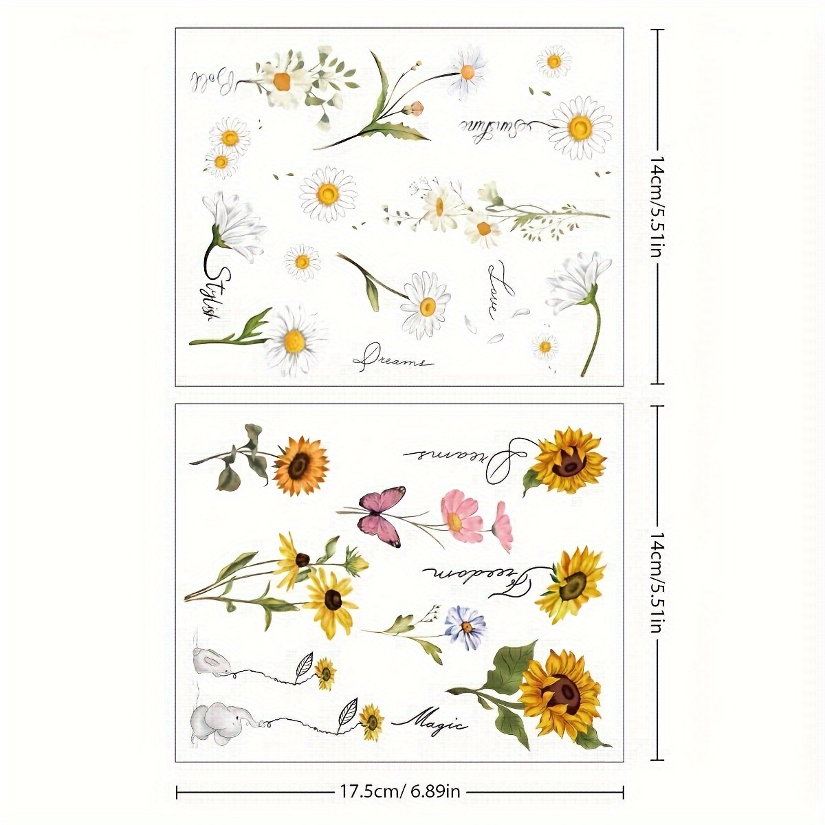 2pcs Temporary Tattoo Stickers Set | Waterproof, Featuring Daisy And Sunflower Designs, For Arm, Shoulder, Ankle