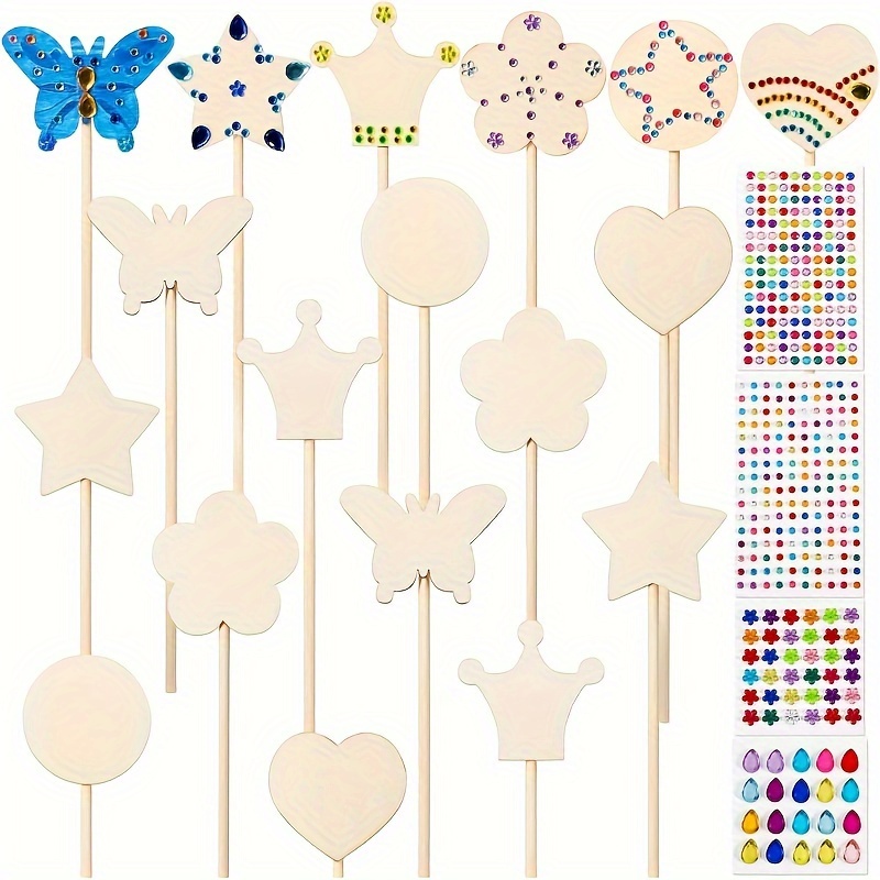 

Princess Fairy Wands Diy Kit - 12 Pcs Wooden Moon Butterfly Magical Wand Crafts With Gem Stickers And Ribbons For Girls - Create Your Own Princess Wand