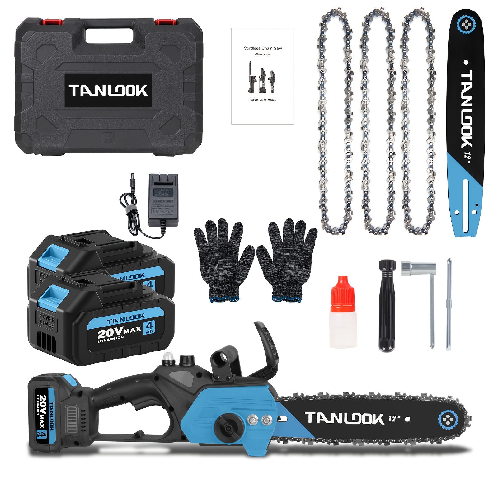 TEMU Chainsaw, 12-inch Cordless And Brushless Electric Chainsaw With Chain, 4ah High-efficiency Battery, Portable And Compact Handheld Saw For Wood