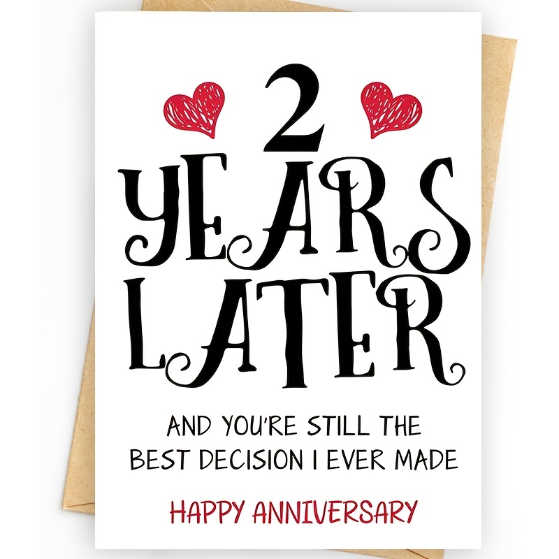 TEMU 1pz Elegante Minimalista per 2簞 Anniversario - Ricordo di Matrimonio con , Messaggio Divertente "2 Anni Dopo", Decorazioni a Cuore - Per ,