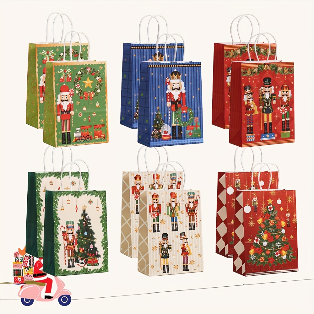 

24pcs Nutcracker Christmas Gift Bags - Kraft Paper Tote With Handles , Red, Blue | Birthday, Candy, Party Favors & Shopping, Best For Christmas