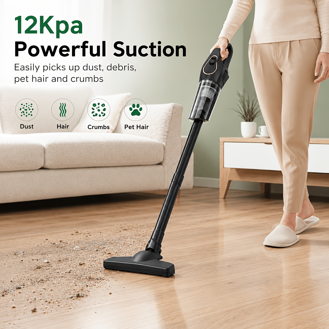TEMU Cordless Vacuum Cleaner, 12kpa Household Vacuum, Powerful Portable Vacuum, Usb Rechargeable; Suitable For Cleaning Homes, Floors, And Pet Hair.