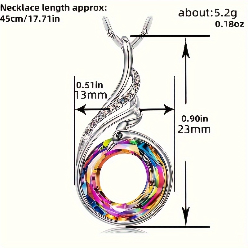 925 Silver Phoenix Round Crystal Pendant Necklace for Casual Attire