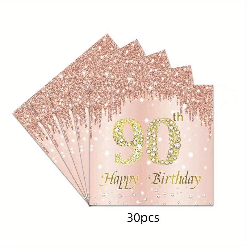 Image of 30pcs Set Of 90th Birthday Napkins Rose Golden 90th Birthday Party Decoration Suitable For Retro 1934 Ladies' Birthdays, Weddings, Anniversaries, Party Supplies, 2nd Layer For Halloween、christmas