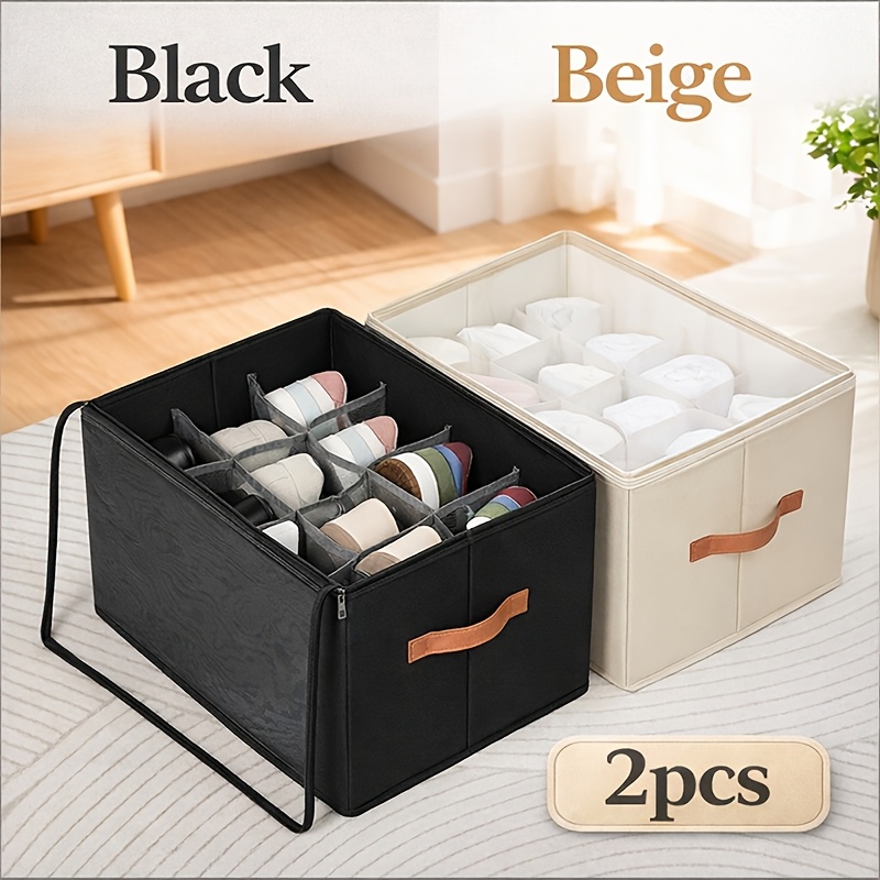 TEMU 2pcs Foldable Underbed Shoe Storage Boxes, Heavy-duty Oxford Cloth Containers With Transparent Windows, Sturdy Handles, Zipper Design Suitable