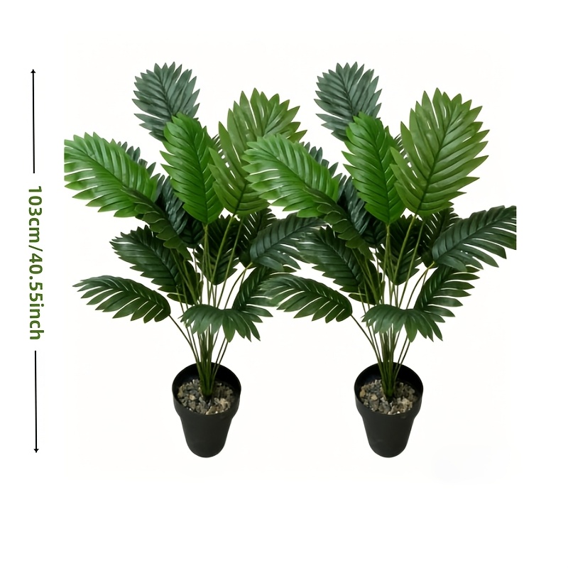 2pcs Ultra Large Outdoor Simulation Green Plant, Beautiful Artificial Palm Tree, Maintenance Free Tropical Style Plant, No Pot, Dense Green Leaves, Suitable for Indoor Gardens, Courtyards, Wedding Photography Props, Hotel Lobbies, Etc