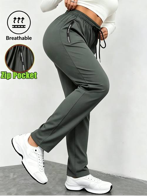 damen sommer eis schnelltrocknende lange hosen, fließende kühlende reißverschlusstaschen, elastischer bund kordelzug freizeithosen, für outdoor joggen und täglichen gebrauch, damenbekleidung in übergröße, damen gym sportbekleidung, sportliche freizeitbekleidung für damen