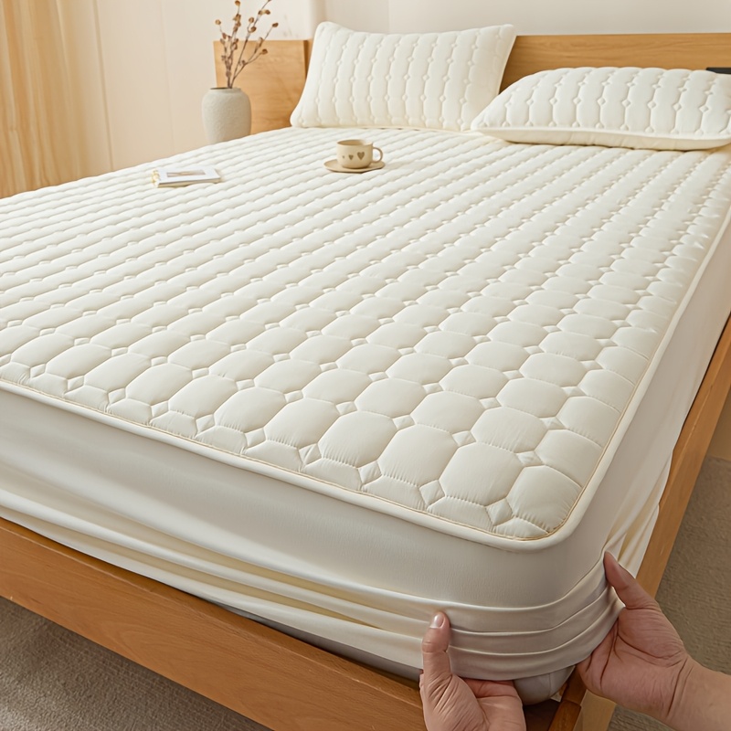 TEMU 1pc High Quality Mattress Protector, Solid Color Bedding Mattress Cover, Thickened Quilted Mattress Protector Fitted Sheet, Deep Pocket Up To