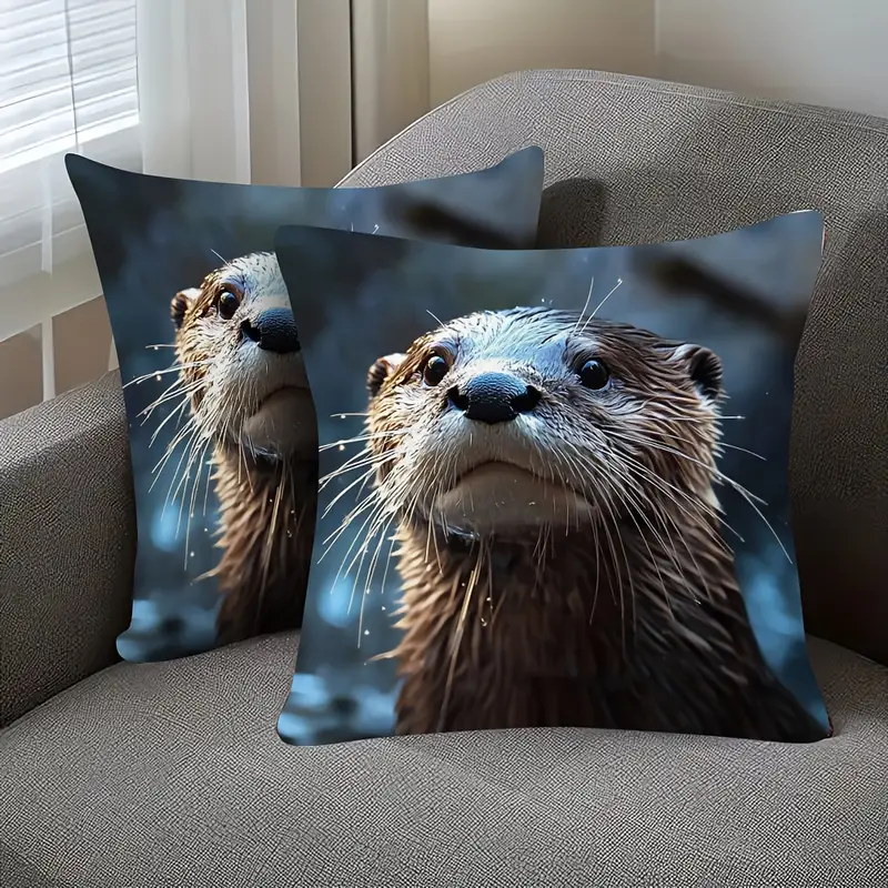 2pcs otter throw pillow covers double sided soft cushion cases with zipper closure realistic otter no insert needed for sofa room car decor machine washable home decoration cdztai2036 bedroom accessories detailed illustration print decorative pillows interior designers Product details 2
