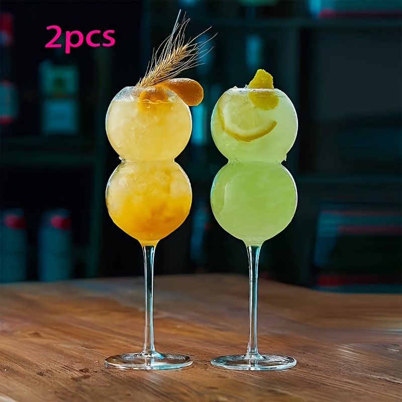 Image of 2pcs Elegant Spherical Glass Tumblers. Gourd Cups, Home Use Cups. Reusable, Transparent Glass, Perfect For Juices And Drinks, Ideal For Holiday Gatherings And Celebrations (with Glass Straw