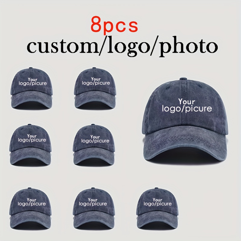 TEMU Custom 8pcs Vintage Washed Baseball Caps - Adjustable, Unisex, Stylish Trucker Hats. Print Text/logo/photo. Dads, Group Projects, Parties,