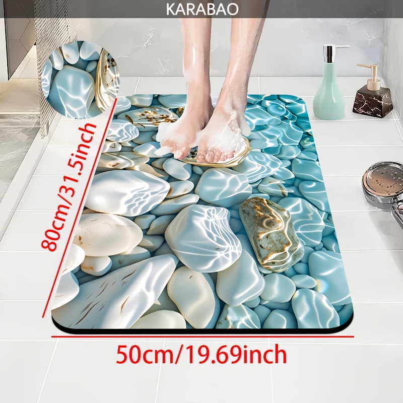 TEMU 2d Flat 1pc Texture Anti-slip Bath Mat, Quick-dry Absorbent Rubber Backed Bathroom Mat, Soft And Comfortable, Suitable For Doorway – Bathroom