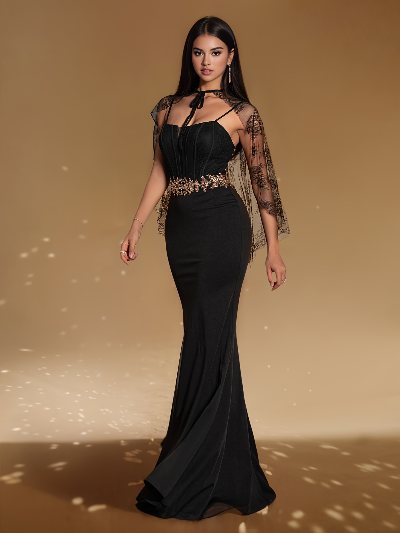 black lace cape dress Black Lace Cape Detail Mini Dress