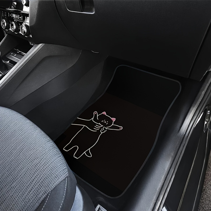 4 pack pink cat themed car floor mats all weather polyester interior car accessories non slip car mat for sedan suv and trucks universal fit details 1