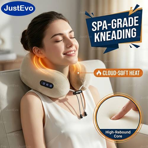 electric neck massage pillow cordless shiatsu kneading massage heat portable type c rechargeable cervical relaxation tool for office home and travel ergonomic massager gift