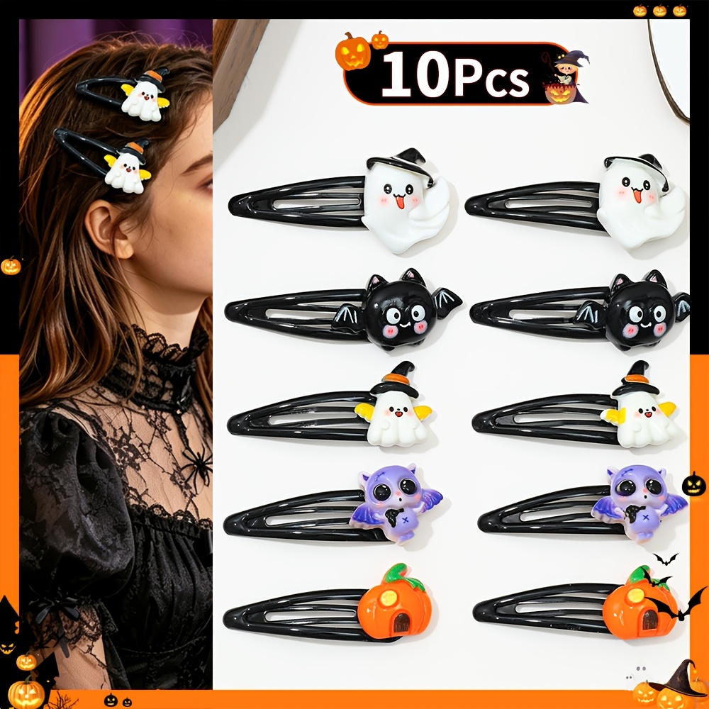 TEMU 10pcs Cute Fashion Women's Halloween Cartoon Hair Clips, Drop Clips With Halloween Elements Additions, Suitable For Gifting And Halloween Party