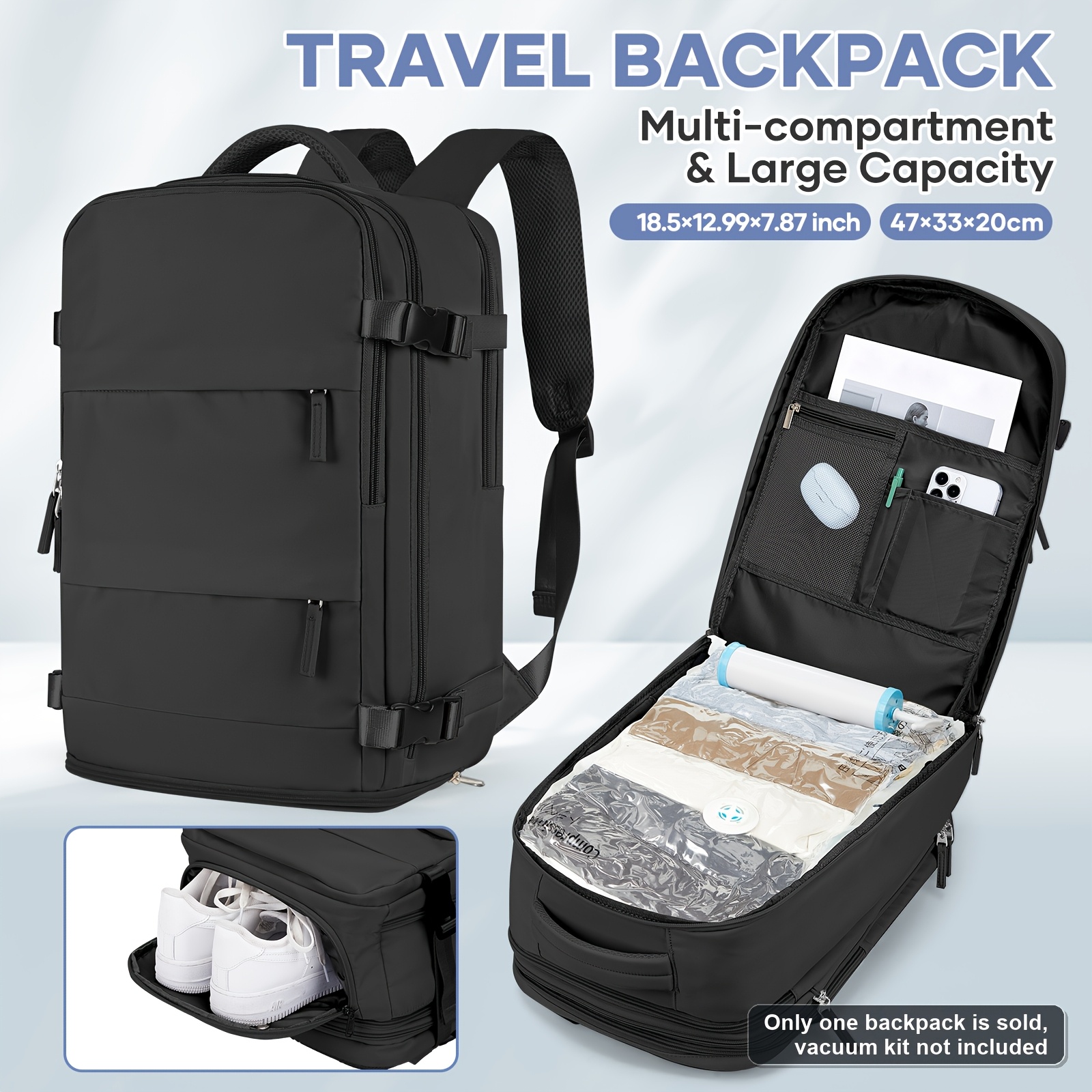 TEMU Vacuum Bag And Vacuum Pump Combo Laptop Travel Backpack - Vacuum Bag And Vacuum Pump Separately. Backpack Does Not Vacuum Bag Or Vacuum Pump.