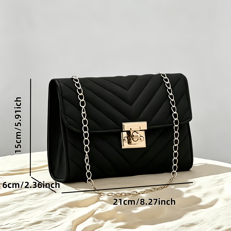 TEMU Sac à bandoulière pour femme, nouveau sac à chaîne tendance, petit sac carré brodé matelassé de couleur unie élégant, assorti à un cadenas , sac