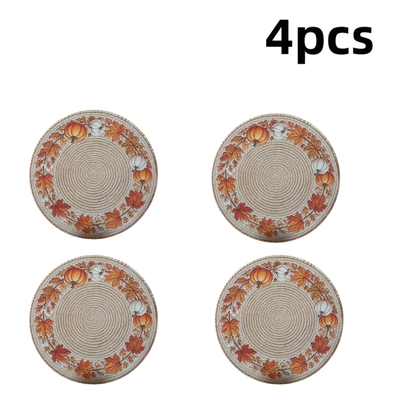 TEMU 4pcs Maple Leaf Pumpkin Exquisite Printed Meal Mat Suitable For Kitchens And Dining Tables - Washable, Non Slip, Heat-resistant, Easy To Clean,