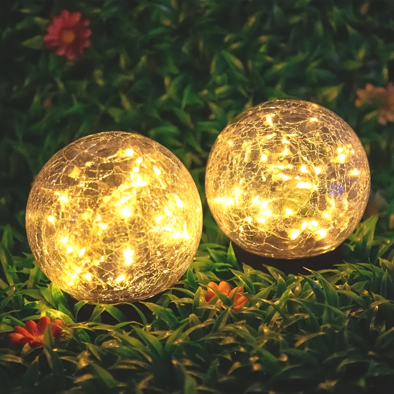 2pcs Ip65 Solar Crackle Ground Spike Lights, Pathway Lights, Suitable For Patios, Lawns, And Gardens With Ground Stakes, Garden Lights, Installation, On Patios, Lawns, Driveways, Use