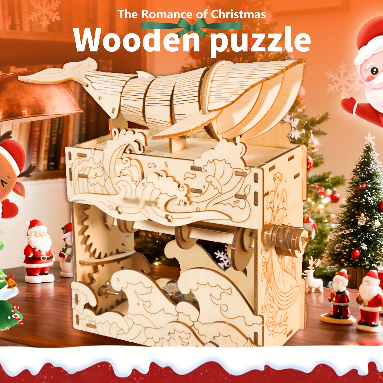 Image of 3d Wooden Puzzle Hand Whale Music Box Handcrafted Coastal Model Kit For Birthdays Christmas Presents
