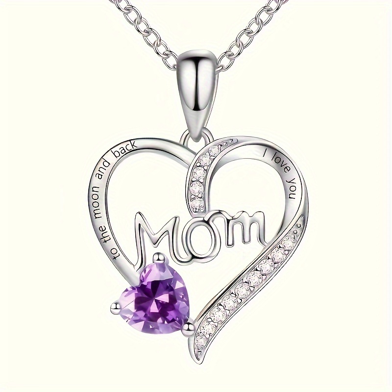 rhinestone decor heart shaped pendant necklace mothers day gift for mom details 2