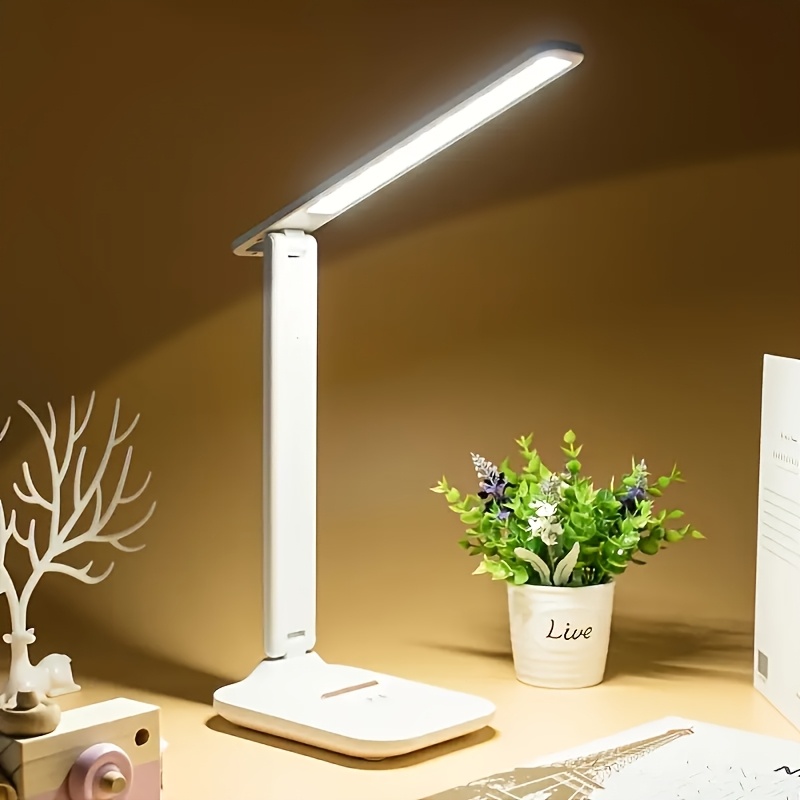 TEMU Foldable Led Desk Lamp With Eye Protection, Supply (battery/usb), Adjustable Brightness, White, Suitable For Students, Dorm And Bedside Reading;