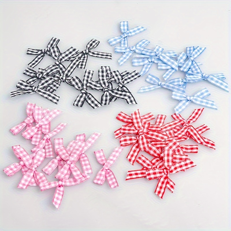 

40pcs Mini Plaid Hand Knotted Webbing Bow, Underwear Clothing Accessories Hair Accessories Clip Diy Accessories