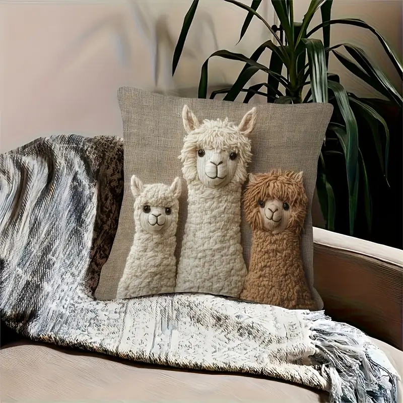 4 bohemian alpaca pillow covers 18x18 inches ultra soft plush double sided of 3 cute black machine washable polyester with zipper closure vintage home decor suitable for living room bedroom nursery accessories soft textured decorative pillowcases Product details 4