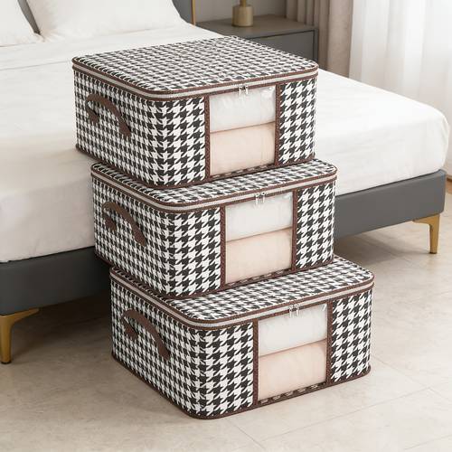 3pcs storage boxes with transparent window lid suitable for clothes quilt organization portable foldable fabric organizers with zipper closure and carry handle for dorm wardrobe moving under bed storage
