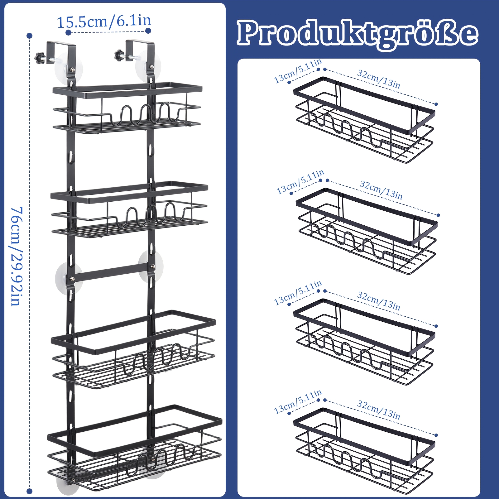 Image of Over-the-door Shower Caddy, Bathroom Rack Adjustable Height, No Drilling Required Install , Shower Rack For Bathroom Cabinet Bedroom, Shower Caddies