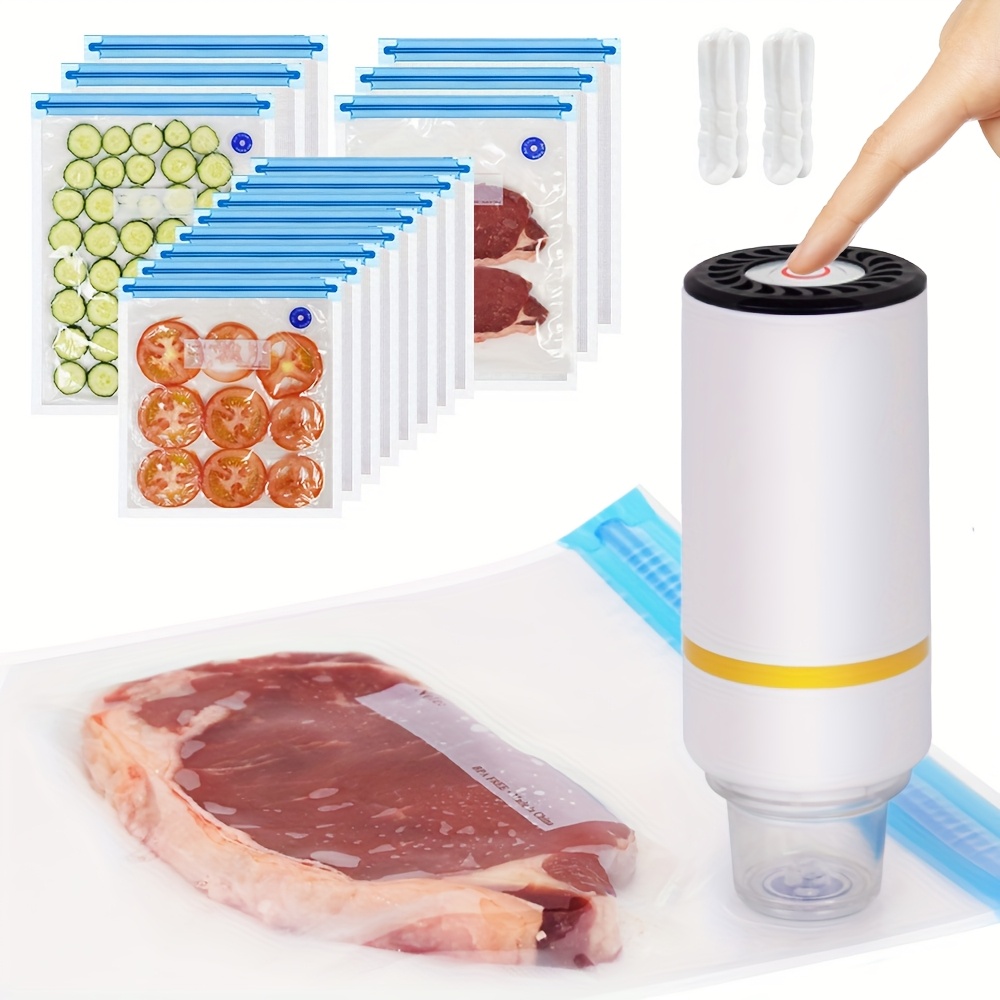 Temu – TEMU Vacuum Bags Sold Separately,compact Food Vacuum Sealer (vacuum Sealer + 10 Reusable Vacuum Bags) Powerful Handheld Vacuum Sealer, 1200 Mah Large