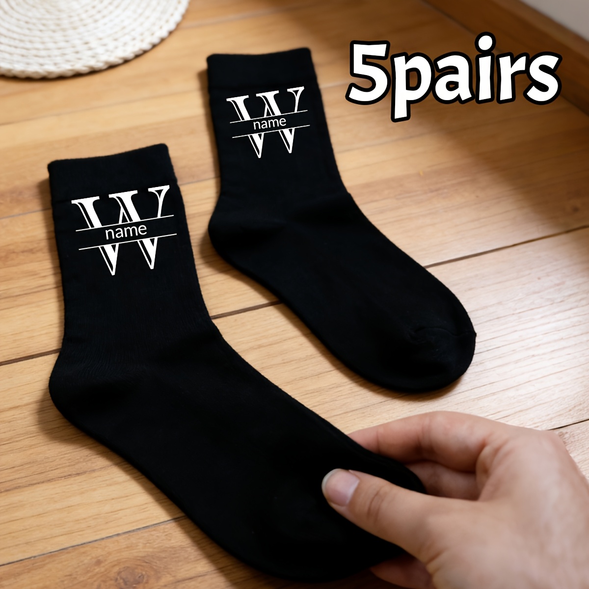 TEMU Personalized Initial Crew Socks For Casual Attire, Custom Socks With Text, Soft Customizable Socks For Birthday, Stylish Customized Monogram