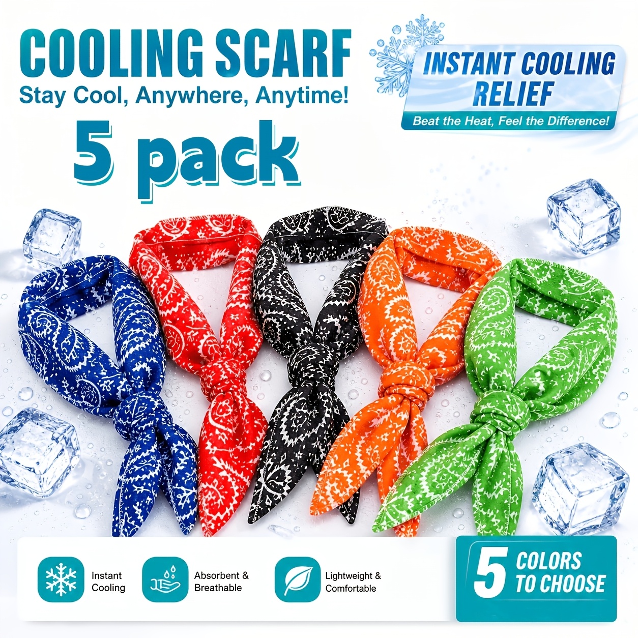 TEMU 5-pack Ice Scarf, Cool Scarf, Printed Headscarf, Providing A Cool And Comfortable Feeling, Suitable For Outdoor Sports, Fitness, And Yoga