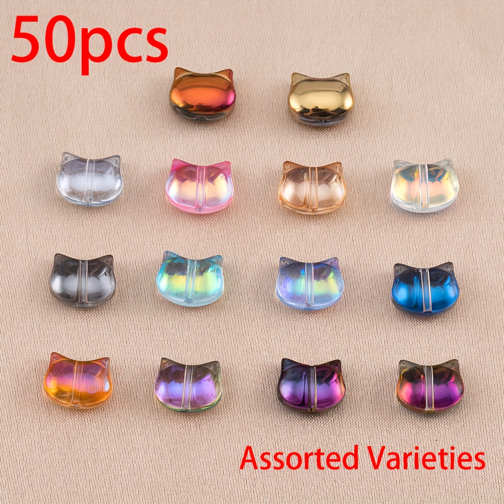 Image of 50pcs Random Illusion Kitten Head Through Hole Beads Artificial Crystal Beads Bulk Beads For Necklace Bracelet Jewelry Homemade Decorative Beads Beads Additions
