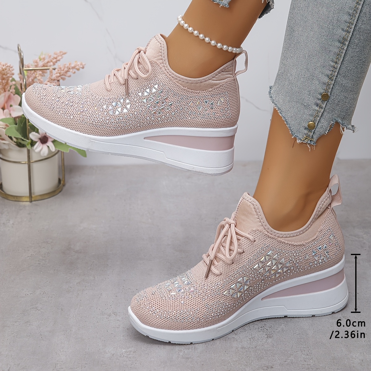 thick sole casual sports womens shoes breathable knit upper versatile height increasing anti slip fashion trendy ladies sneakers Product details 3